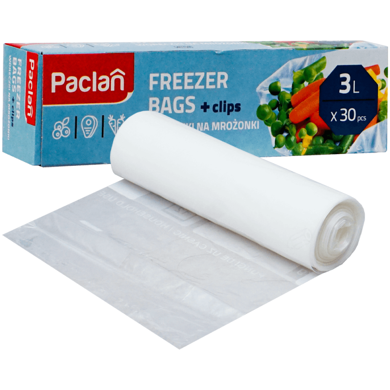 Pungi congelator cu clips 3 litri 25 x 32 cm Paclan 30 buc/cut